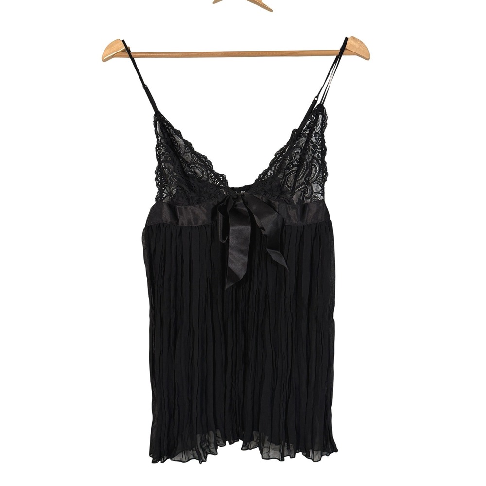 Victoria's Secret Babydoll Chemise Womens Medium Black Excellent Lace Pleated